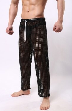 new fashion men sexy mesh trousers men casual hollow trousers - Image 4