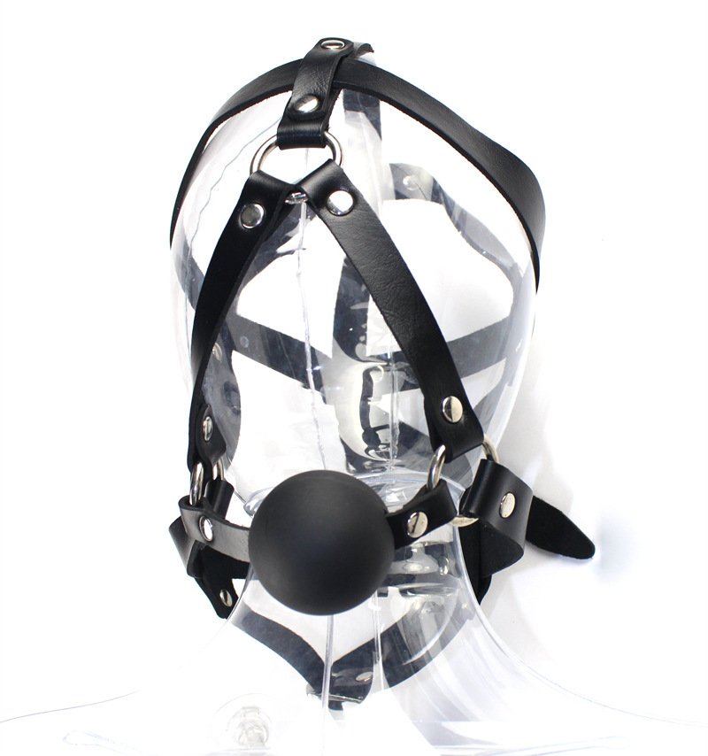 Leather PVC Head-mounted Ball Gag Couple Toys - Image 8