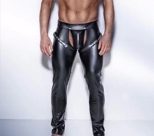 European and American men's sexy lingerie patent leather men's tights leather trousers - Image 3