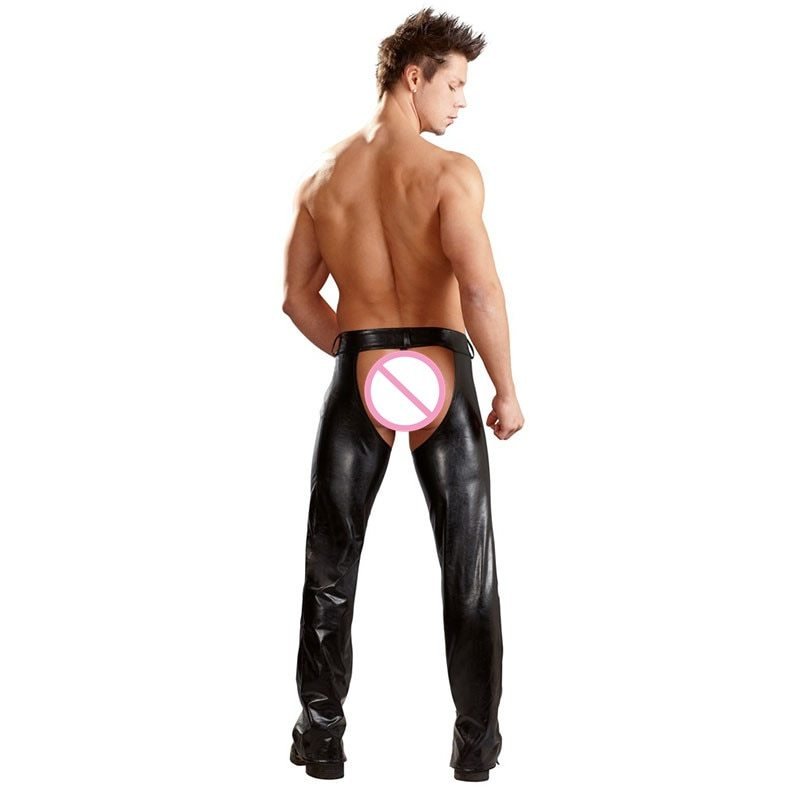 Exotic Gothic Gay fetish Men Sexy Crotch Pole Dance Pants Black Erotic Wetlook Patent Leather Leggings Chaps Add homme - Image 2