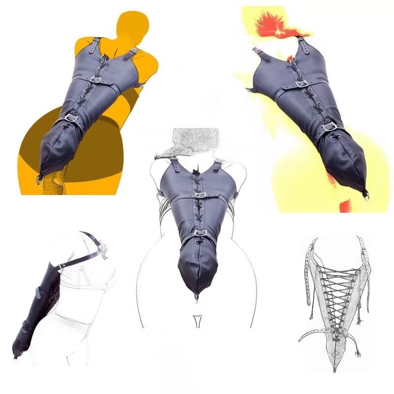 Set Leather Single Glove Bondage Clothing Lace-up Binding - Image 3